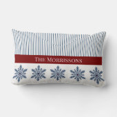 Winter Snowflake Decor with Stripes and Red Accent ランバークッション (裏面)