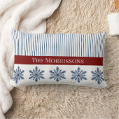 Winter Snowflake Decor with Stripes and Red Accent ランバークッション (ブランケット)