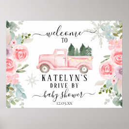 Winter Snowflake Drive By Baby Shower Welcome Sign ポスター