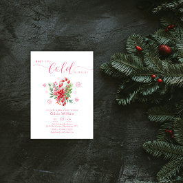 Winter Snowflake Festive Candy Cane Baby Shower 招待状