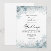 Winter Snowflake Floral Wedding 招待状 (正面/裏面)