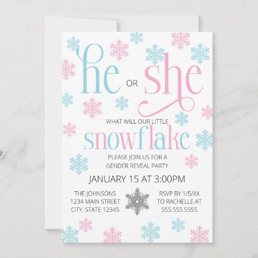 Winter Snowflake Gender Reveal Invitation 招待状 (正面)