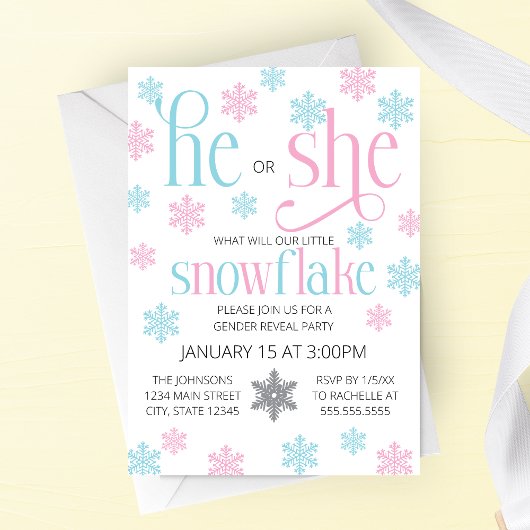 Winter Snowflake Gender Reveal Invitation 招待状