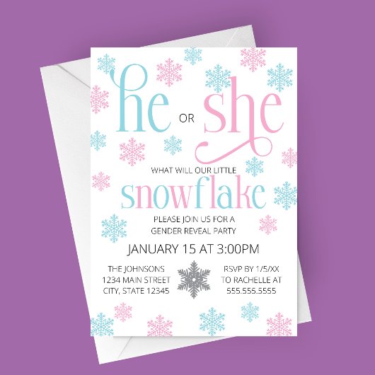 Winter Snowflake Gender Reveal Invitation 招待状
