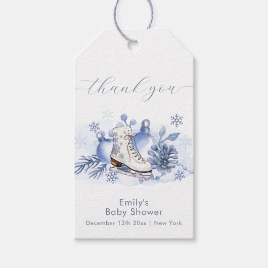 Winter Snowflake Ice Skate Baby Shower  ギフトタグ (正面)
