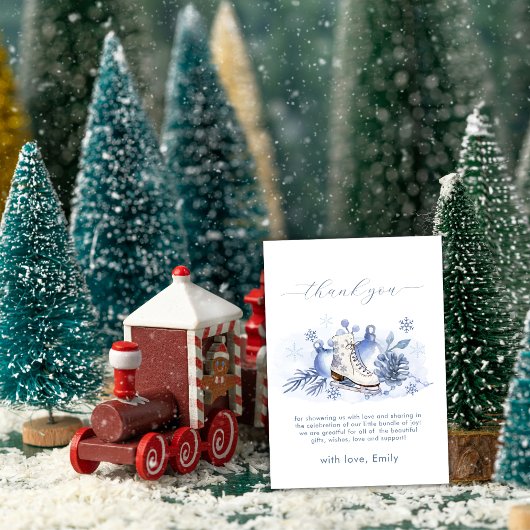Winter Snowflake Ice Skate Baby Shower サンキューカード