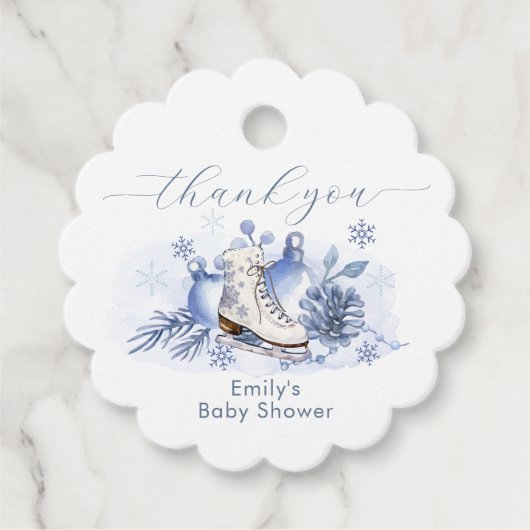 Winter Snowflake Ice Skate Baby Shower Thank You フェイバータグ (正面)