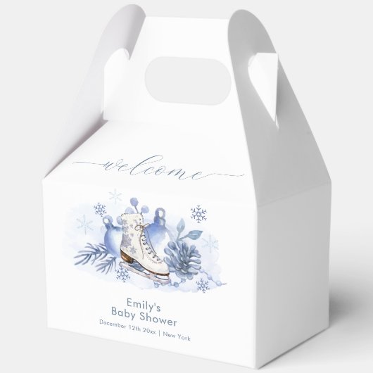 Winter Snowflake Ice Skate Baby Shower Welcome フェイバーボックス (正面)