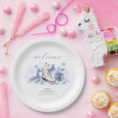 Winter Snowflake Ice Skate Baby Shower Welcome ペーパープレート (パーティー)