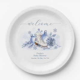Winter Snowflake Ice Skate Baby Shower Welcome ペーパープレート