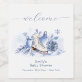Winter Snowflake Ice Skate Baby Shower Welcome ワインラベル (シングルラベル)