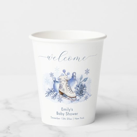 Winter Snowflake Ice Skate Baby Shower Welcome 紙コップ (正面)