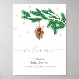 Winter Snowflake Pine cone Baby Shower Welcome ポスター