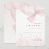 Winter Snowflake Pink Bow 30th Birthday Party 招待状 (正面/裏面)