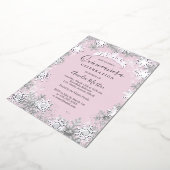 Winter Snowflake Pink Silver Quinceanera 箔招待状 (回転した状態)