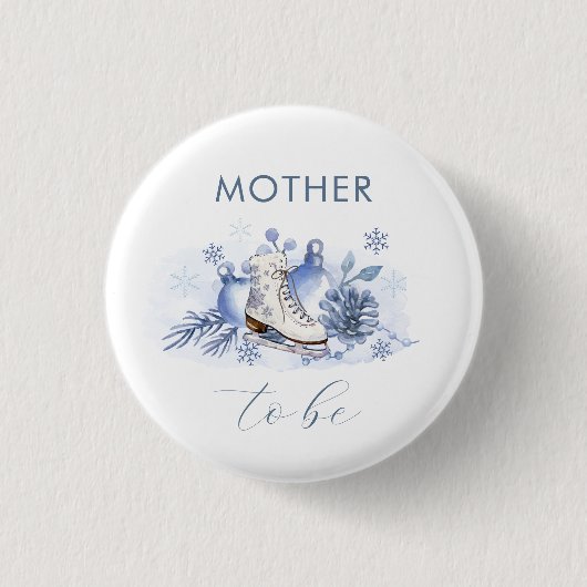 Winter Snowflake Skate Mother To Be Baby Shower  缶バッジ (正面)