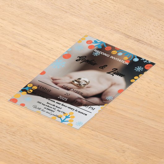 Winter Snowflake Wedding Invitation アクリル招待状 (レイダウン)