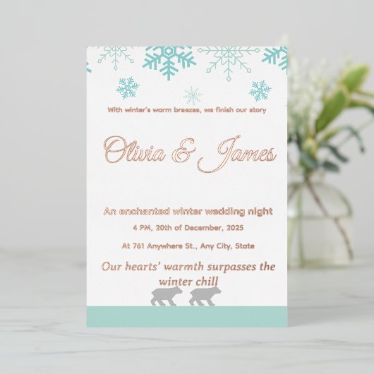 Winter Snowflake Wedding Invitation​ 箔招待状 (立ち正面)