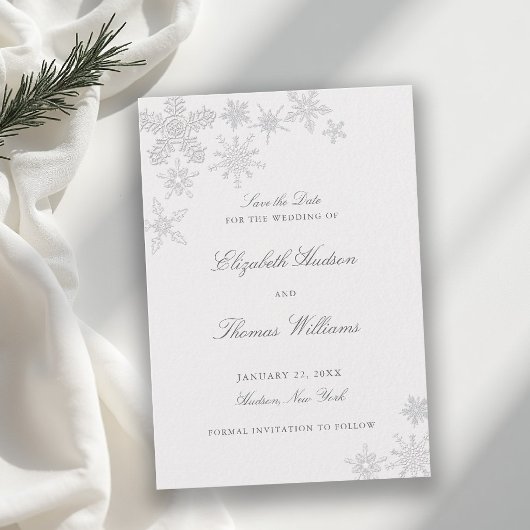 Winter Snowflake Wonderland Classic Formal Wedding セーブザデート