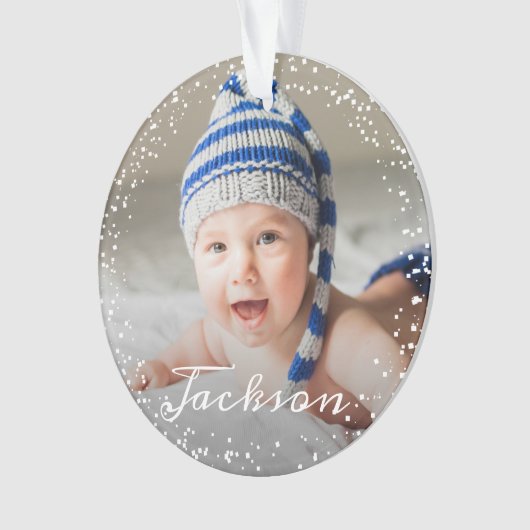 Winter Snowflakesベビーの初めてのクリスマス写真 オーナメント (正面)