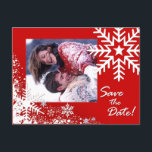 Winter Snowflakes日付を保存（赤）写真 案内ポストカード<br><div class="desc">冬の結婚式？グー鮮やかンギーのスノーフレーク効果を持つ日付カードを保存するあなたは探している何か！このカードは2011年12月の月を裏に示す。他の月はメールで電話してやる！この「冬の雪片」にカスタマイズはクール、非常に簡単だ独自の文字、フォントの好みや写真と日付はがきを保存する。右の「パーソナライズ」セクションを使用する。こもしのカー救済ドに合わせてご質問やご要望がありましたら、info@cheryldanielsart.comまでお電話でお電話ください。オリジナルデザインCheryl Daniels © 2010.</div>