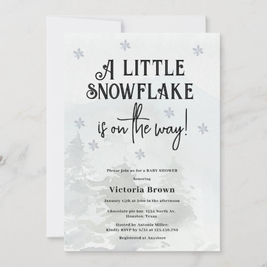 Winter Snowflakes Baby Shower Invitation 招待状 (正面)