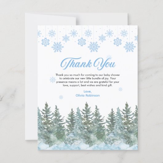 Winter Snowflakes Baby Shower Thank You Card (正面)