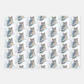 Winter Snowflakes Blue Owl Christmas Snow ラッピングペーパーシート (正面)