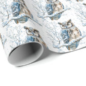 Winter Snowflakes Blue Owl Christmas Snow ラッピングペーパー (ロールコーナー)