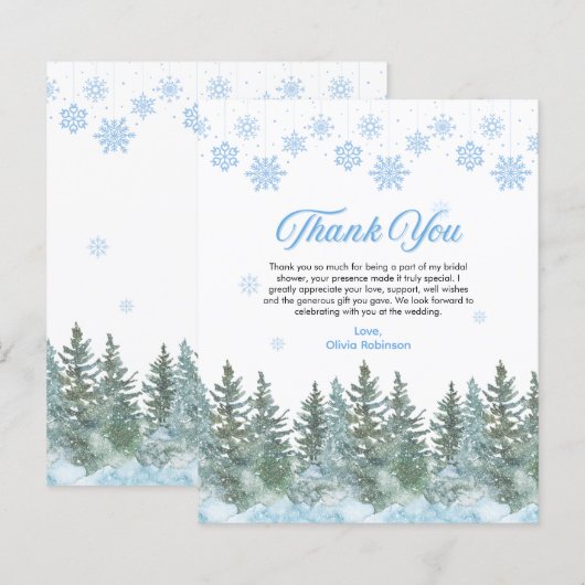 Winter Snowflakes Bridal Shower Thank You Card (正面/裏面)