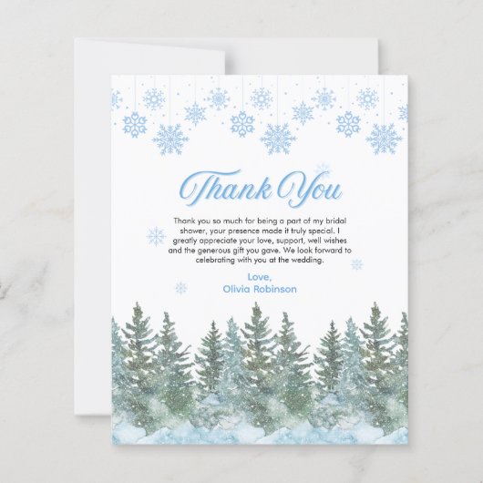 Winter Snowflakes Bridal Shower Thank You Card (正面)