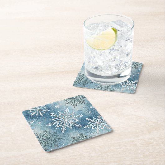 Winter Snowflakes Christmas Party スクエアペーパーコースター (インサイチュ)