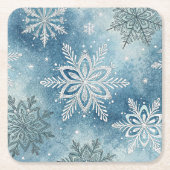 Winter Snowflakes Christmas Party スクエアペーパーコースター (正面)