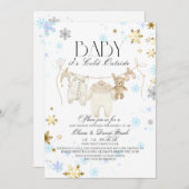 Winter Snowflakes Silver and Gold Baby Shower 招待状 (正面/裏面)