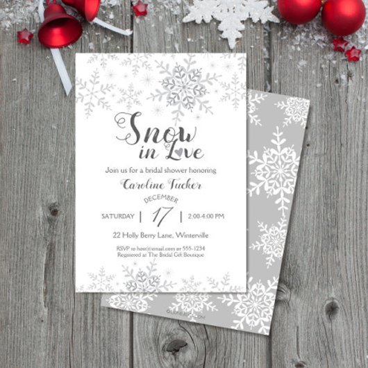 Winter Snowflakes Snow in Love Bridal Shower 招待状