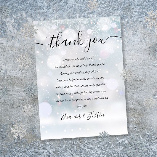 Winter Snowflaks Script 結婚's Thank You プレイスカード