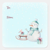 Winter Snowman Christmas To From Customizable  スクエアシール (正面)