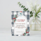Winter Snowman Plaid Baby Shower Invitation ポストカード (スタンド正面)