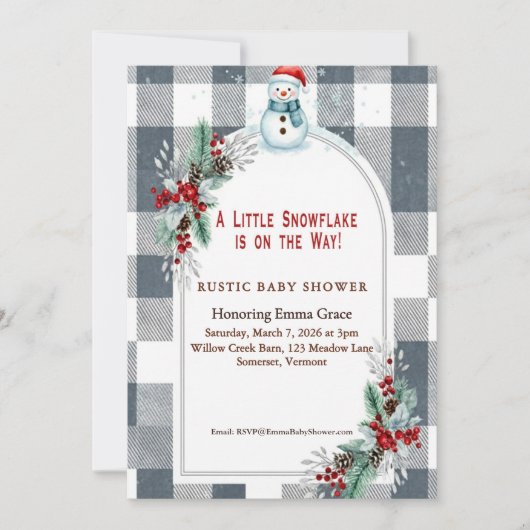 Winter Snowman Plaid Baby Shower Invitation 招待状 (正面)
