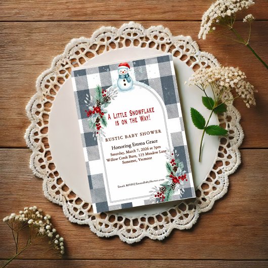 Winter Snowman Plaid Baby Shower Invitation 招待状