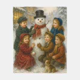 Winter Snowman Scene Fleece Blanket – Cozy Medium フリースブランケット
