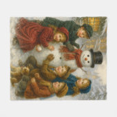 Winter Snowman Scene Fleece Blanket – Cozy Medium フリースブランケット (正面(横))