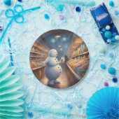 Winter Snowman shopping with coffee birthday party ペーパープレート (パーティー)