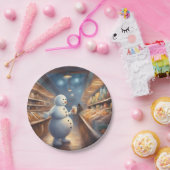 Winter Snowman shopping with coffee birthday party ペーパープレート (パーティー)