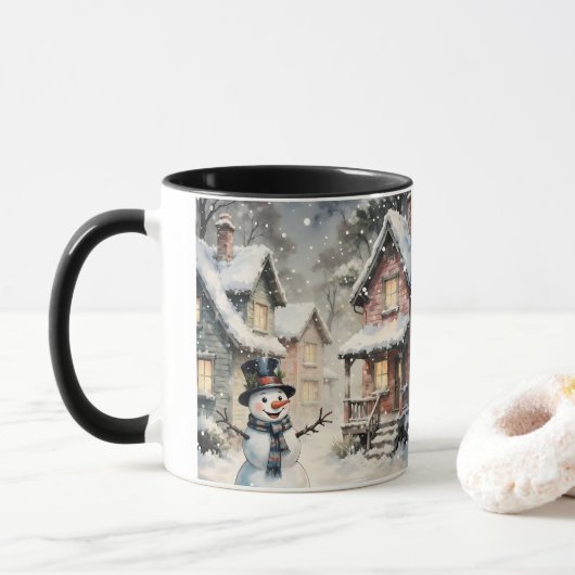 Winter Snowy Scene Mug マグカップ (ドーナツ)