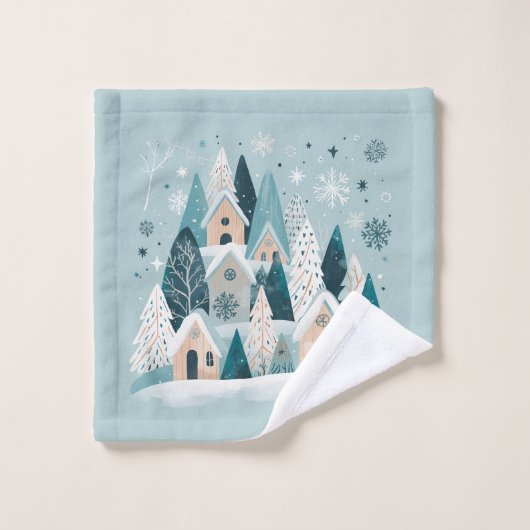 Winter Snowy Village ウォッシュタオル (ウォッシュタオル)