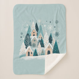 Winter Snowy Village シェルパブランケット