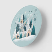 Winter Snowy Village ラウンド壁時計 (傾斜)