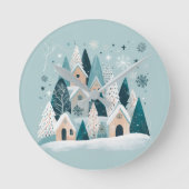 Winter Snowy Village ラウンド壁時計 (正面)