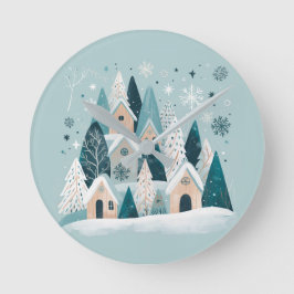 Winter Snowy Village ラウンド壁時計